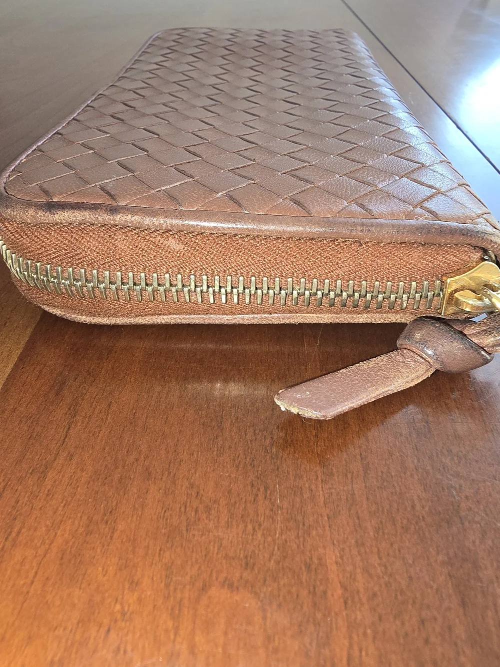 Genuine Bottega Veneta Woven Zip-Around NAPPA Leather Intrecciato Wallet, EUC